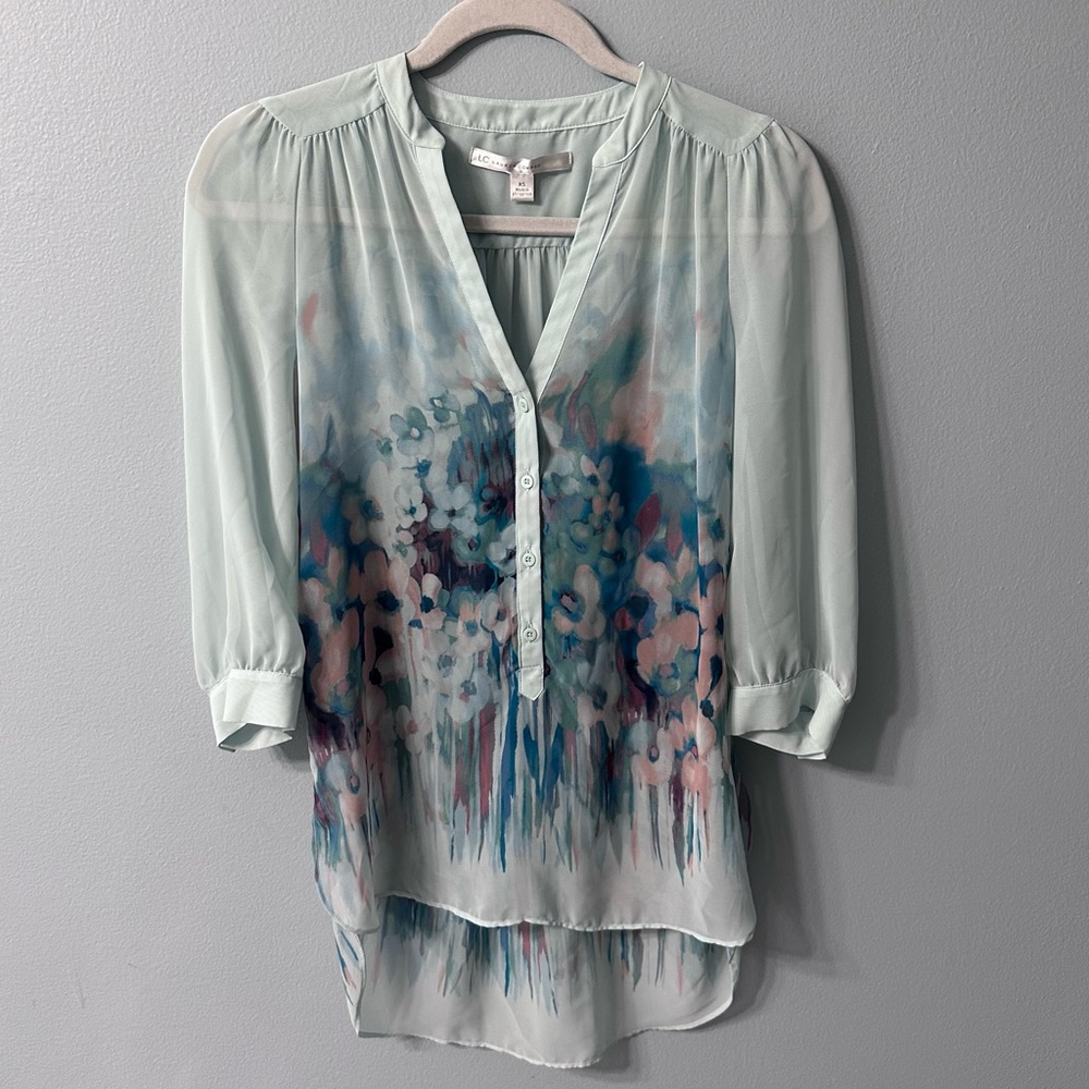 LC Lauren Conrad Floral Sheer Top Size XSmall Quarter Sleeve